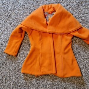 Orange Fleece Fully Lined Zip Coat With Pockets And Enchanted Hood Collar Custom